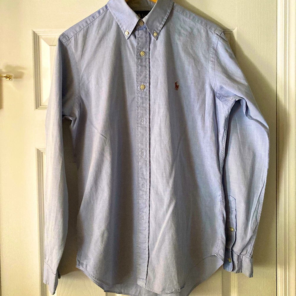 Standard classic Ralph Lauren powder blue button down shirt.